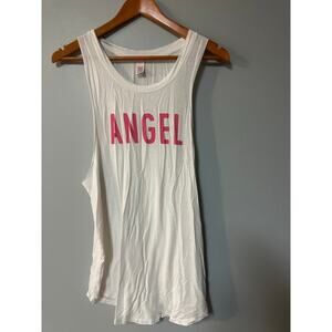 Victoria’s Secret PINK Angel Graphic Tank Top White Sleeveless Racerback Size M